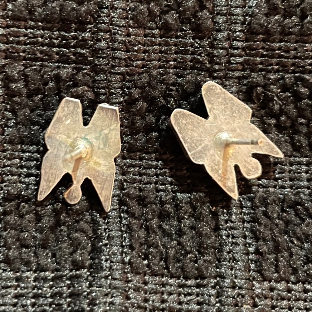 Vintage Zuni Silver Inlay Turquoise/Onyx/Mother of Pearl Butterfly Earrings - Picture 5 of 6